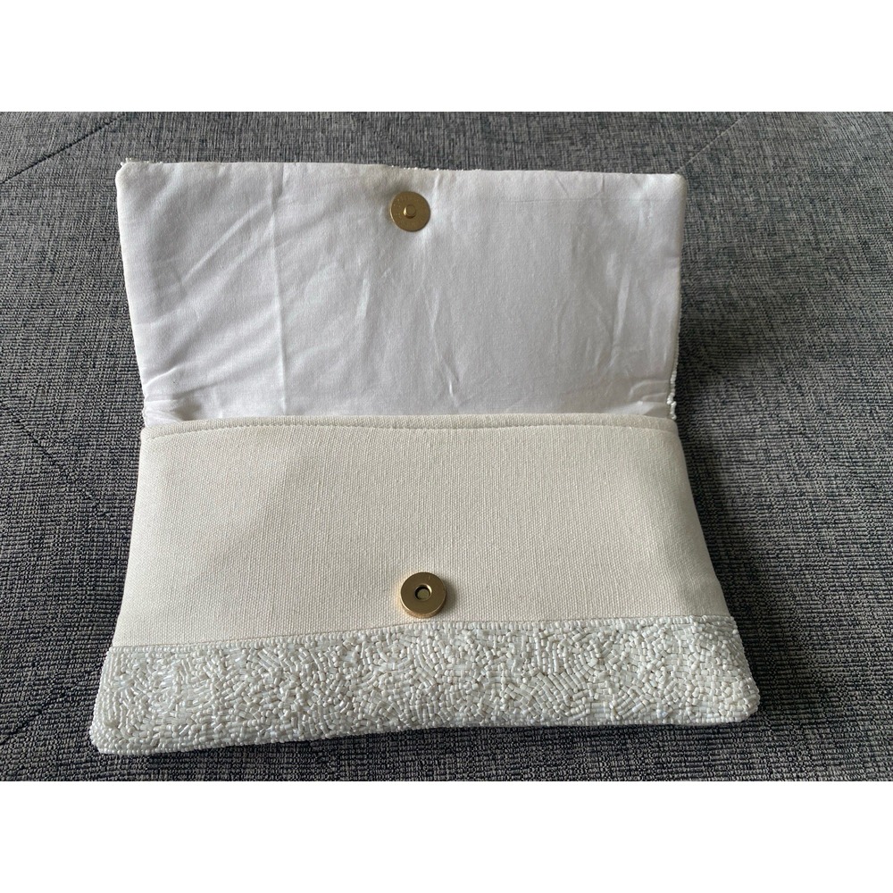 Bride Beaded Clutch Purse White Goldtone Chain Removable Shoulder Strap Wedding - Picture 3 of 7